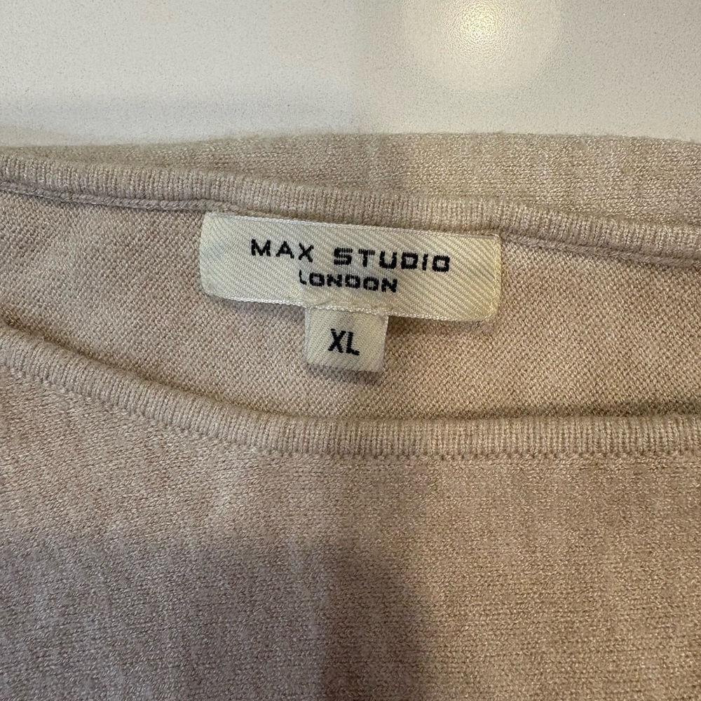 Max Studio Oatmeal Sweater Gathered 3/4 Dolman Sleeves Relaxed Fit Top Size XL - Picture 3 of 3